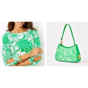 Lilly Pulitzer Lidiya Dress And Tamara Shoulder Bag-Green White Tulips NWT Inpac